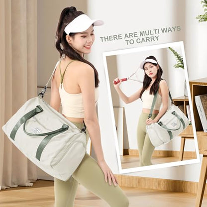 Gym Bags for Women Men with Shoes Compartment,Sports Duffle Bags Personal item travel Duffel Tote Bag Small Carry on Weekender Overnight Bag Workout Dance Bag Hospital Holdalls Beige Green - color: A14-Beige&Green
