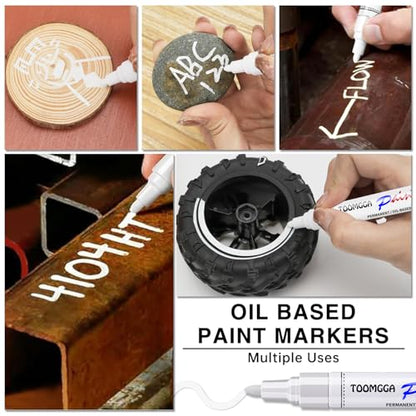 TOOMGGA Paint Pens Permanent Paint Markers, 5 Colors Oil Based Marking Pen | Medium Point, Quick Drying, Fade-resistant, Waterproof Pens for Rock Painting, Car Tyre, Metal, Plastic, Canvas, Wood, Glass
