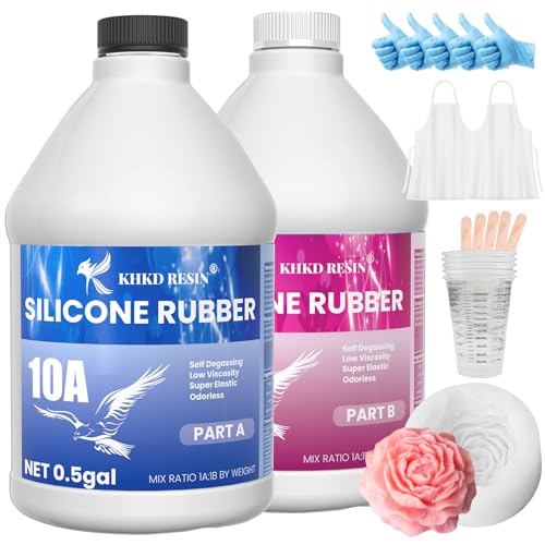 KHKD RESIN Silicone Mold Making Kit 1 Gallon, 10A Liquid Silicone | Translucent Clear, 1:1 Mixing Ratio, Bubble-free, Easy Demold, Fast 4 Hour Cure for Perfect Resin Molds - size: 1 GALLON