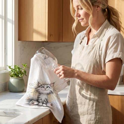 Jztco 4 Pcs Cute Cat Kitchen Towels, Funny Cats Gifts Hand Tea Towel - color: Multi 1562