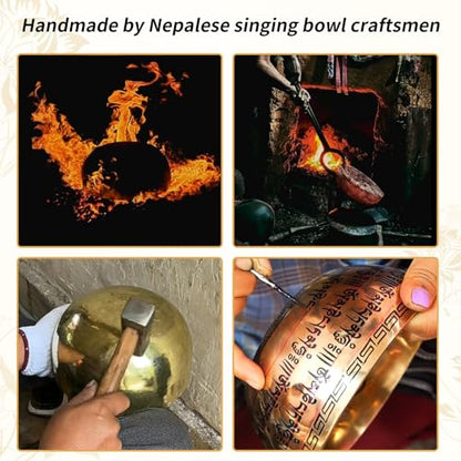 Kmise Tibetan Singing Bowls Set- Handmade in Nepal Meditation Sound Bowls for Yoga, Meditation, Mindfulness, Healing and Chakra Balancing, Stress Relief (5', World Tree) - color: 5inch World Tree