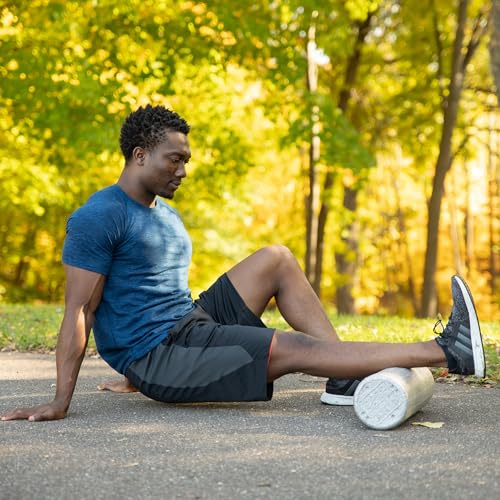 OPTP Silver AXIS Moderately Firm Foam Roller – Round, Silver, 18" x 6" | Moderate density for sports medicine, physical therapy, Pilates, yoga, trigger point myofascial release, Heat-molded EPP foam - size: 18" x 6" Round