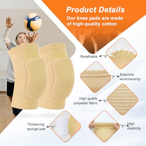 HISFFOG Volleyball Knee Pads for Dancers, Soft Breathable Knee Pads for Men Women Youth Girls Kids Knees Protective, Knee Braces for Volleyball Football Dance Yoga Wrestling Running Cycling - color: Skin, size: Medium