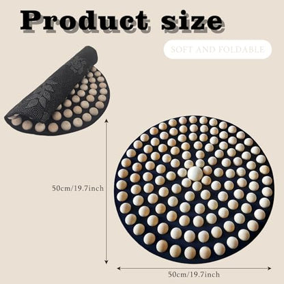 Wooden Acupressure Foot Massager Mat, Reflexology Pad for Pain & Stress | Round mat with 126 natural wooden beads on soft fabric. Relieves stress, improves circulation & eases tired feet. - color: Wood-round