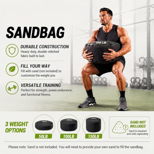 1 Pcs Sandbag for Working Out, Heavy Duty Unfilled Workout Sandbag for Weight Training, Cross Training, Strongman, Fitness, Full Body, Adjustable Weight for Commercial and Home Gym