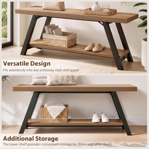 LVB Entryway Bench with Storage, Wood Bench for Entryway, 47 in - color: Rustic Oak