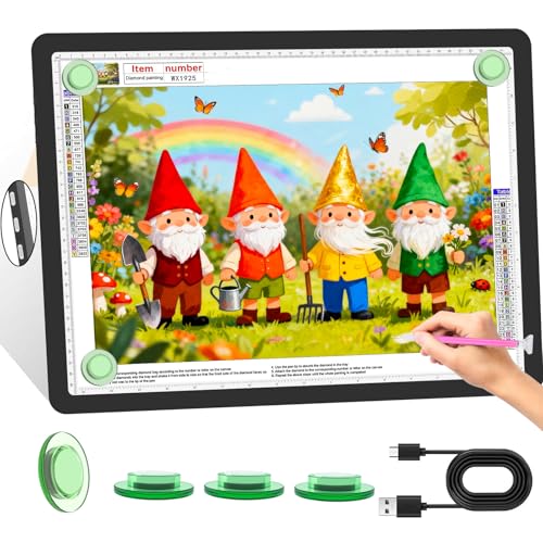 KOBAIBAN Rechargeable A3 Light Board for Diamond Painting, 4000mAh Diamond Art Light Pad with Physical Buttons, 6-Level/Stepless Dimming, Magnetic Light Board for Tracing, Drawing & Weeding Vinyl - size: A3
