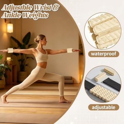 19 PCS Pilates Kit, Sand White/ Red Brown Pilates Sets with Yoga Block - color: sand white