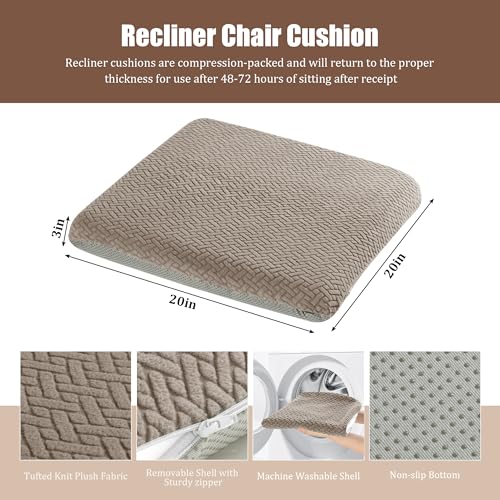 HOMBYS Tufted Furry Recliner Seat Cushion for Elderly Foam Curved Edge Large Square Seat Cushion for Recliner Chair, Floor Pillow, Office Chair, Car, No Pressure on Thighs(Brown) - color: Brown, size: 20*20*3in