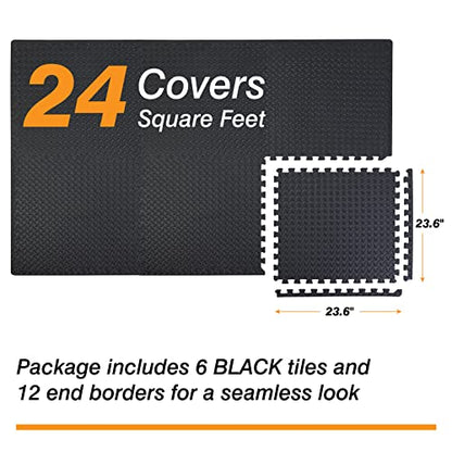 Torin ABPM001BK Interlocking Foam Mat Protective Exercise Workout Puzzle Floor Mat Tiles for Home Gym Equipment - 6 Pieces, 24 Square feet, Black