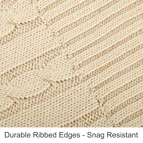 NTBAY Cotton Cable Knit Throw Blanket, 51 x 67, Khaki - color: Khaki, size: Throw(51"x67")