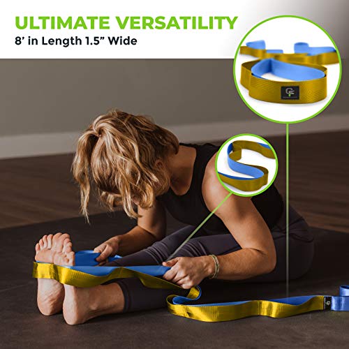 Gradient Fitness Stretching Strap for Physical Therapy, 12 Multi-Loop Stretch Strap 1.5" W x 8' L, Neoprene Handles, Physical Therapy Equipment, Yoga Straps for Stretching, Leg Stretcher. - color: Blue/Gold