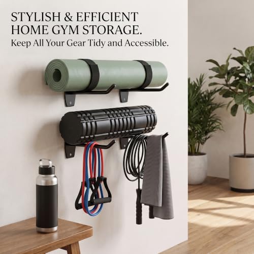 Yoga Mat Wall Mount Holder & Straps for Eyelet Workout Mat Hanging Storage