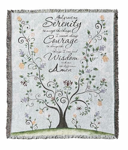 God Grant Me The Serenity Prayer Chenille Tapestry Throw Blanket | 50"x60" Inspirational Christian prayer wall hanging woven soft travel mat with fringe tassels multipurpose indoor outdoor use - color: The Serenity Prayer