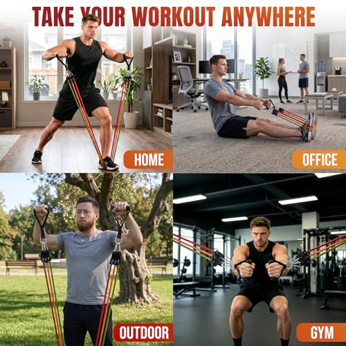 WHATAFIT Resistance Bands, 5 Level Exercise Bands with Handles for Workout - color: 300LB-Orange-red