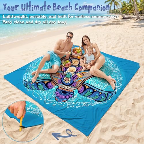 Aroveea Beach Blanket Waterproof Sandproof 78''X81''/10'X9' Oversized Mat - color: Turtle, size: 78''x81''