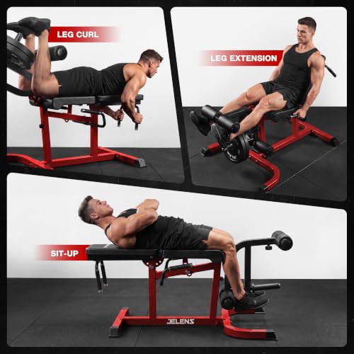 JELENS J10 Leg Extension and Curl Machine, Adjustable Leg Curl Machine for Home Gym, Seated Leg Extension and Lying Curl Machine for Lower Body Workouts - color: Red, size: Upgraded Leg Machine