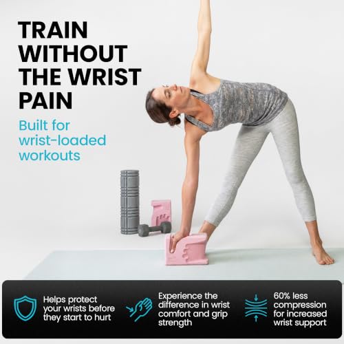 WRISTBuddy® Yoga Blocks 2 Pack, High Density Non-Slip, Hand-Shaped Design | 60% less wrist pressure —patented hand-shaped design eases wrist discomfort for yoga, Pilates, push-ups, planks & handstands. - color: Blush Pink