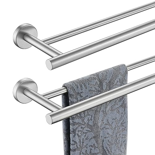 JQK Double Towel Bar 27 Inch, Brushed Steel Useable Length 24 Inch 304 Stainless Steel Thicken 0.8mm Bath Towel Rack for Bathroom, Towel Holder Wall Mount 2 Pack, TB100L24-BN-P2 - color: Brushed Steel, size: 27 Inch (2 Pack)