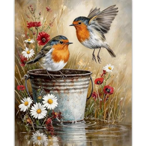 Cute Birds Paint by Number Adult, DIY Acrylic Painting Kits 16x20inch | Birds Canvas Paint by Numbers for Adults, Robin Painting by Numbers for Adults Perfect for Gifts and Home Decor - color: Robin Birds, size: 16x20inch