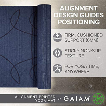 Gaiam Premium Yoga Mat, 6mm Thick Print Mat - color: Alignment Print (Ink)