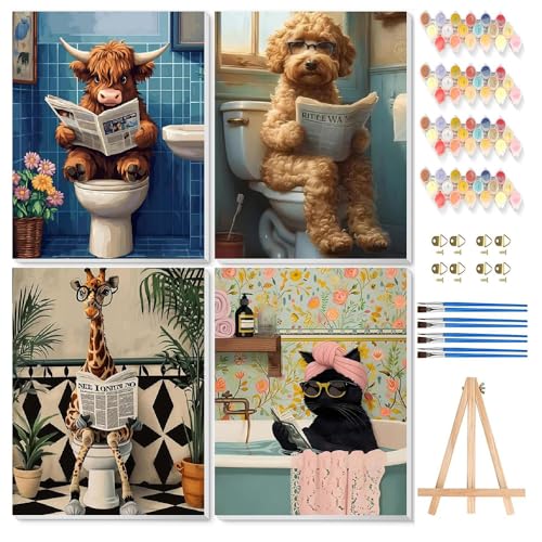 TCDZMYGS 4 Pack Paint by Numbers Kit for Adults Beginner,Cats Dogs Cows Giraffes Easy Paint by Number Kits with Framed, Animal DIY Acrylic Oil Painting by Numbers for Home Wall Decor 10 x 12 inch - color: paint by numbers-1
