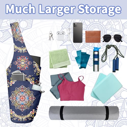 Yoga Bag for Women, Large Yoga Mat Bag Tote Carrier with Wet Dry Pocket | Water Bottle Holder & Adjustable Strap, Fits 1/2" Thick Yoga Mat for Gym, Pilates, Travel, Work - color: YOGA-02