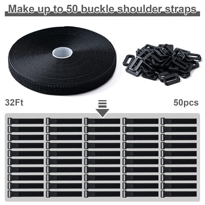 0.8" x32Ft Hook and Loop Straps with 50 Plastic Buckles，Black - color: Black, size: 0.8"×32ft Plastic Buckle