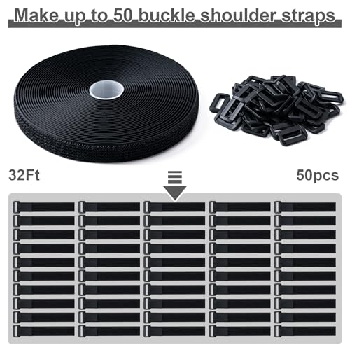 0.8" x32Ft Hook and Loop Straps with 50 Plastic Buckles，Black - color: Black, size: 0.8"×32ft Plastic Buckle