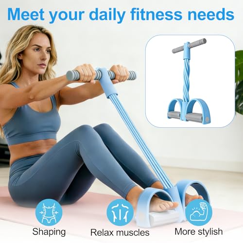 2026 New 8-Tube Pedal Resistance Band with Handles, Multifunction Foot Pedal Tension Rope Fitness Equipment, Natural Rubber Exercise Puller for Abs, Arms, Waist & Leg Training
