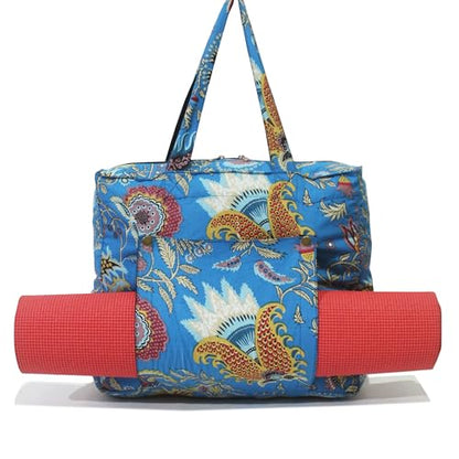 INDIAN CRAFT CASTLE Tote Bag with Yoga Mat Carrier Pocket Carryall Shoulder Bag for Office, Workout, Pilates, Travel, Beach and Gym - color: Blue