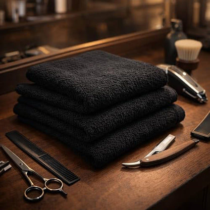 HOME ESSENTIALS Salon Towels (15 x 25 inches) 24 Pack, Black Hand Towels for Bathroom, Quick Dry Gym Towels, Spa Face Towel, Absorbent Cotton Towels for Barber, Gym, Bath, Pedicure and Home Hair Care - color: Black