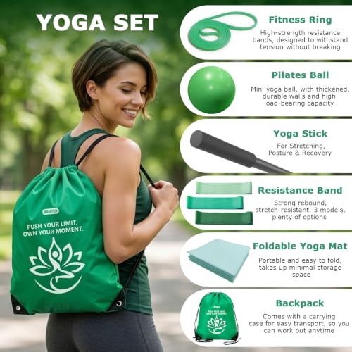 Foldable Yoga Mat Kit,Yoga Starter Sets,Yoga Stick Set