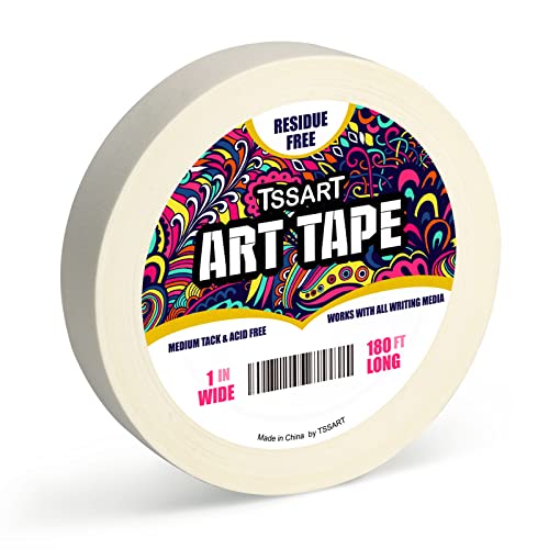White Art Tape Medium Tack - Masking Artists Tape for Drafting Art Watercolor Painting Canvas Framing - Acid Free 1inch Wide 180FT Long - size: 1inch