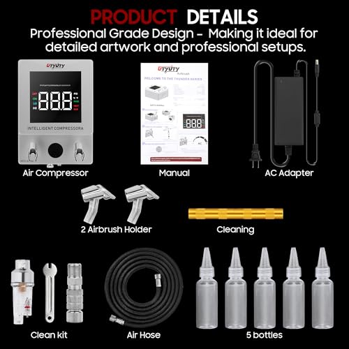 Smart Airbrush Compressor for Precision Detail Work, 7–30 PSI Adjustable Pressure, Real-Time Digital Display, Ultra-Quiet 40dB, 1/8" Outlet, for Modeling, Nail Art, Cake Decorating