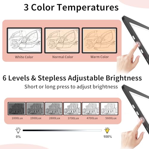 YINGWOND A3 Rechargeable Light Pad with Carry Bag,Diamond Art Light Board Built-in 4000mAh,Side Physical Buttons, Adjustable Brightness Wireless Light Box for Tracing Diamond Painting Artists - style: Rechargeable A3 Black with Bag
