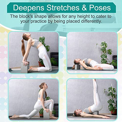 Meooeck 18 Pcs Yoga Blocks and Strap Set Include 12 EVA Foam Yoga Blocks Bulk 9"x6"x3" with 6 Adjustable 8 ft Straps D Ring Non Slip Props for Stretching Pilates Workout Studio Home Gym - color: Grey