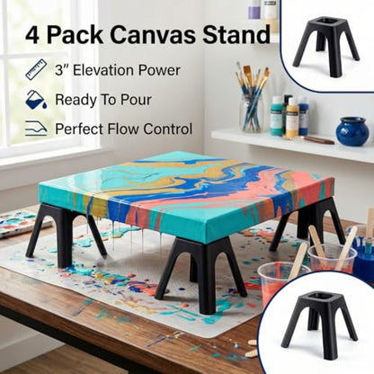 4-Pack Canvas Stands for Paint Pouring | Canvas Feet Risers Elevators Tool Holder for Acrylic Paint Pouring | Suitable for Crafts, Artworks Projects, Handicrafts (Black, 2 Inches) - size: 2 Inches (Pack of 4), style: 2 Inch es