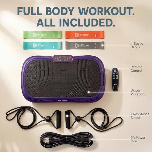 Lifepro Waver Vibration Plate Exercise Machine with 99 Speeds & 10 Presets | Resistance Bands, Non-Slip Surface, 330 lbs Capacity — Vibration Plate for Lymphatic Drainage, Body Toning, Full-Body Workout - color: Purple