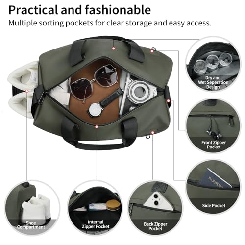 Handbag for Women Yoga Bag Large Capacity Yoga Pad Buckle with Shoe Compartment Water Bottle Sports Gym Bag Travel - color: B02-green