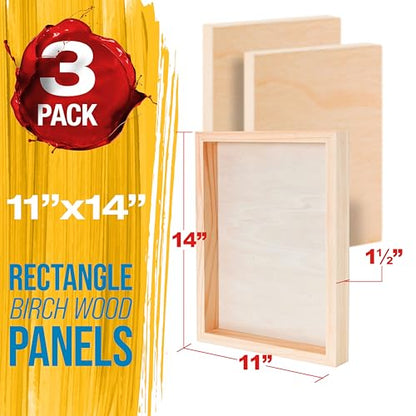 U.S. Art Supply 11" x 14" Unfinished Cradled Wood Panels for Painting, Gallery 1-1/2" Deep (3 Pack) - Artist Depth Wooden Wall Canvases - Mixed-Media Craft, Acrylic, Oil, Encaustic, Paint Pouring - style: 11 Inch x 14 Inch