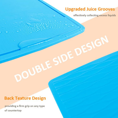 Liflicon Thick Silicone Cutting Board 12.6'' x 9.1'' Foldable & Flexible Design Juice Grooves Easy Grip Handle Dishwasher Safe-Blue - color: Blue, size: 12.6"L x 9.1"W