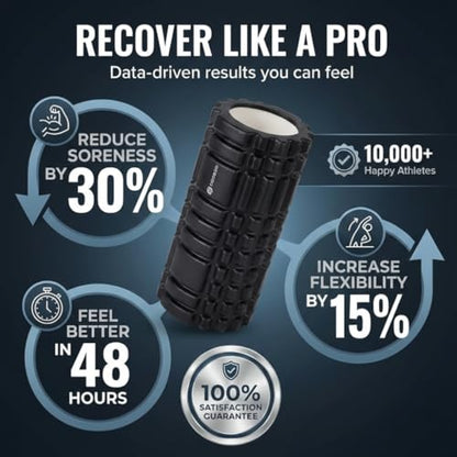 Foam Roller - Deep Tissue Medium Density Muscle Massager with Myofascial Trigger Point Release, Back Massage Roller for Soreness and Mobility 13 x 5.5 Inch, with eBook - color: Black