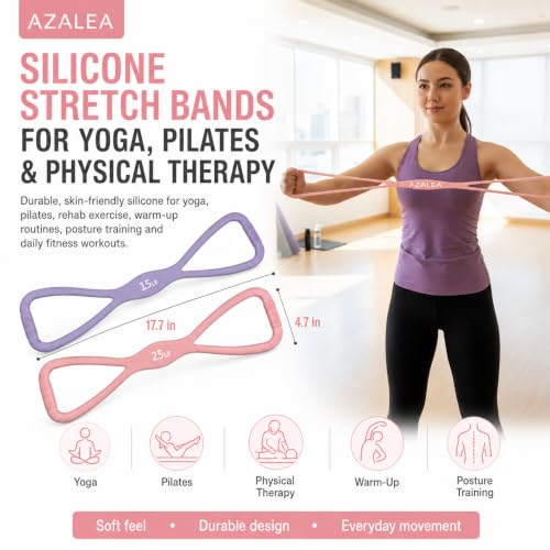 AZALEA Figure 8 Resistance Bands, Silicone Stretch Bands with Handles | 2 Pack Figure 8 Resistance Bands, Non-Slip Grip, 15LB 25LB Resistance for Arms, Back, Legs, Glutes, Yoga Pilates Home Workout
