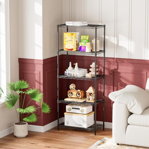 Golpart 5Tier Adjustable Storage Shelves Metal Wire Shelving Standing Shelf - color: Black, size: 5-tier-12"Dx22"Wx59"H