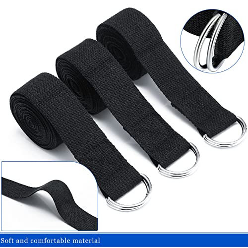 6 Pcs Yoga Straps for Stretching 8 Ft, Safe D Ring Buckle - color: Black