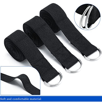 6 Pcs Yoga Straps for Stretching 8 Ft, Safe D Ring Buckle - color: Black