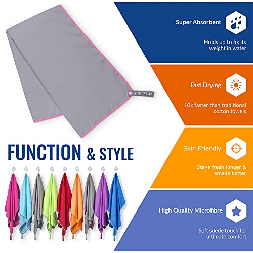 VENTURE 4TH 퀵 드라이 여행용 타월, 울트라 소프트 극세사 - 3가지 사이즈 - color: 그레이 핑크, size: 40.00" x 21.00"
