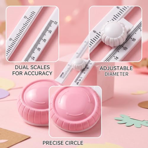 Circle Paper Cutter, Adjustable Circle Cutter Tool for Crafts, Round Paper Cutter with Dual Scale System, Mini Manual Circle Cutters for Paper With Three Replacement Blades, DIY Craft Cutting Tools