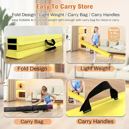 Marfula 6 FT / 8 FT / 9 FT Folding Gymnastics Beam Foam Balance Floor Beam - color: Light Yellow, size: 10 Ft